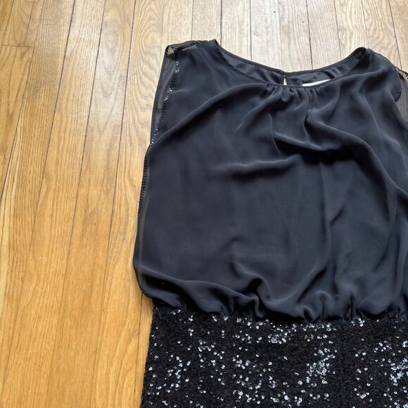 Aidan Mattox Size 6 Black Poly Chiffon Sequin Embellished Sleeveless BlousonDres - Picture 3 of 16
